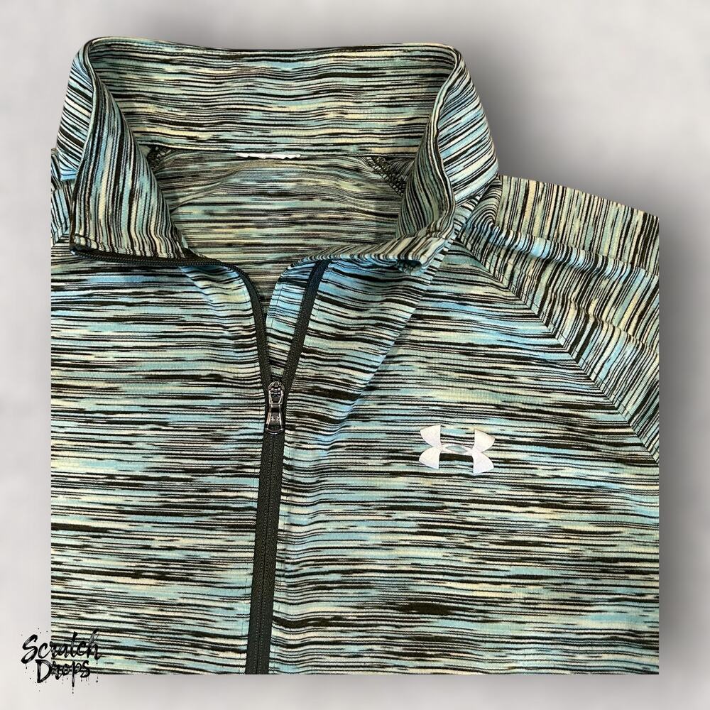 Under Armour Women's Small Pullover Long Sleeve Athletic Top Green Black Stripe - Picture 2 of 3